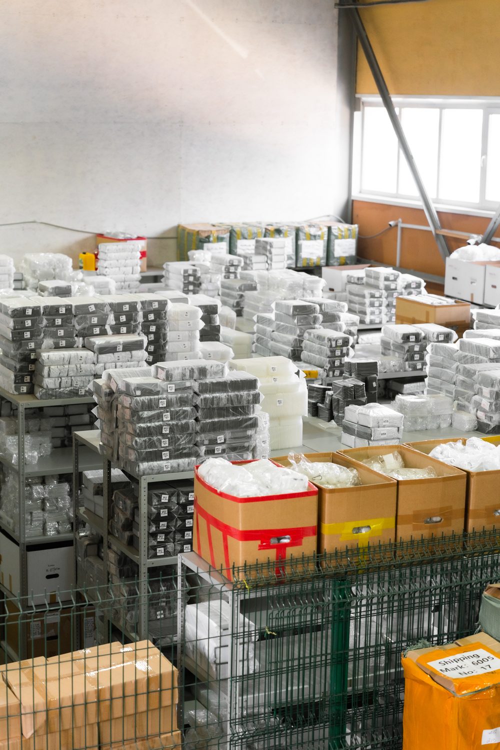 Warehouse with packed cases ready to ship